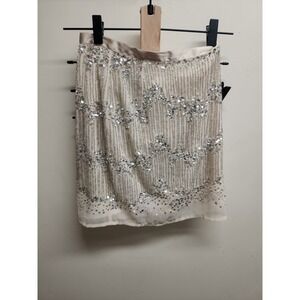 H&M Silver Sequin‎ Embellished Beige Skirt Party Cocktail